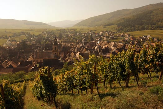 the olt town of the village of Riquewihr in the province of Alsace in France in Europe