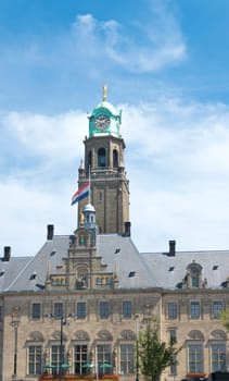 exterior of the rotterdam city hall with a half mast dutch flag because of the MH17 Malaysian airlines crash on july 17