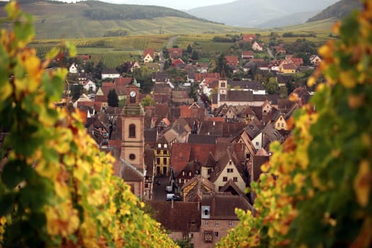 the olt town of the village of Riquewihr in the province of Alsace in France in Europe