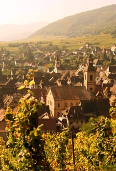 the olt town of the village of Riquewihr in the province of Alsace in France in Europe