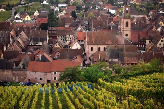 the olt town of the village of Riquewihr in the province of Alsace in France in Europe