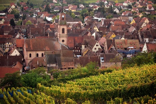 the olt town of the village of Riquewihr in the province of Alsace in France in Europe