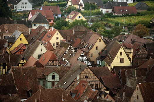 the olt town of the village of Riquewihr in the province of Alsace in France in Europe
