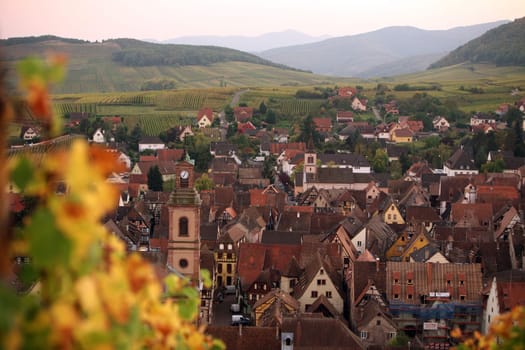 the olt town of the village of Riquewihr in the province of Alsace in France in Europe