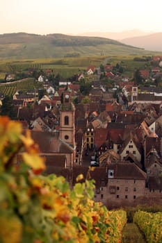 the olt town of the village of Riquewihr in the province of Alsace in France in Europe