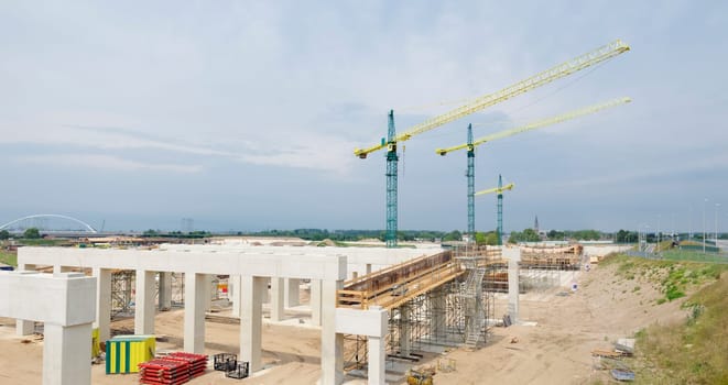 bridge construction site in the netherlands for an extended Waal river bridge. Purpose is more safety and improving the living quality