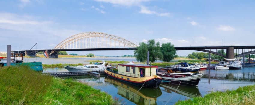 panorama of the Waal bridge at nijmegen, netherlands