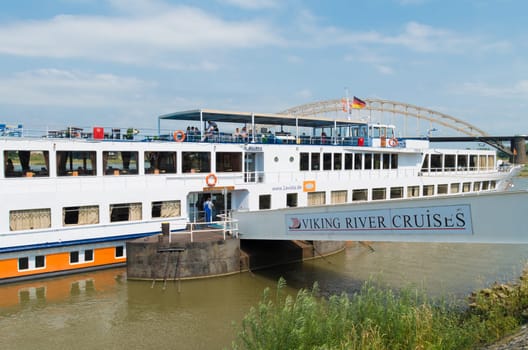 German river cruise ship moored at the Waal quay in Nijmegen, netherlands