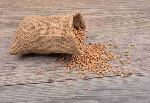 Grain sack on wood