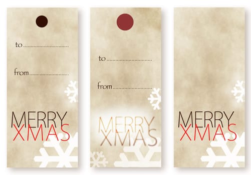 Merry Christmas card templates in vertical format with space for text or your seasonal message with falling snowflakes on a beige background