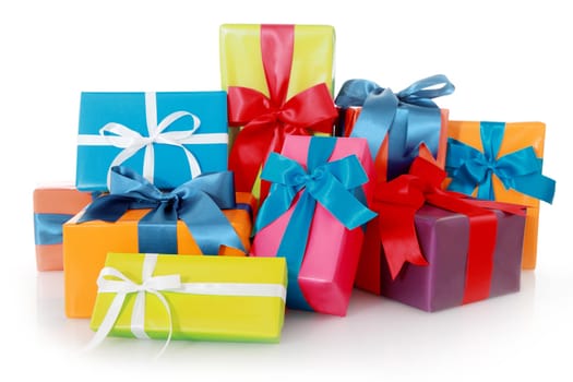 Plenty Assorted Colored Presents for Birthdays or Christmas Isolated on White Background