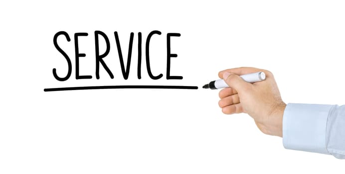 Hand with pen writes service
