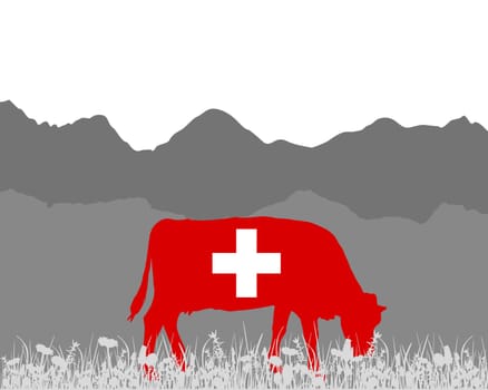 Cow Alm and Swiss Flag