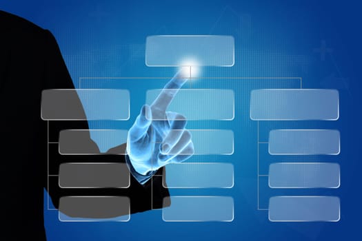 hand pushing organization chart, business concept