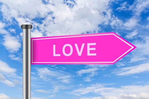 love word on pink road sign on blue sky
