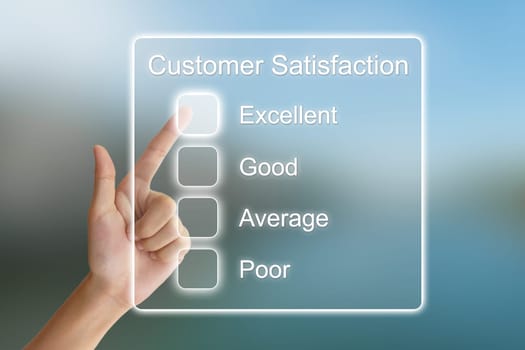 hand clicking customer satisfaction on virtual screen interface