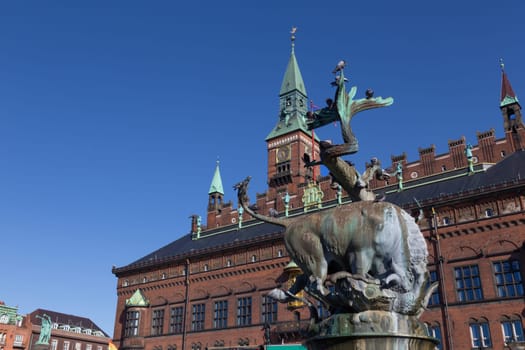 Copenhagen City Hall,with monument in front of it