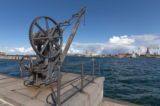 Ancient,restored crane in the port of Copenhagen