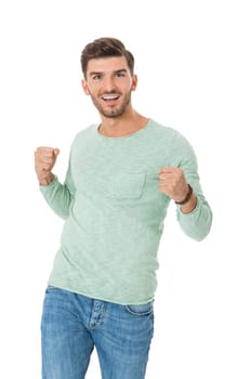 Good looking young man attractive in casual clothes with beard portrait isolated on white background