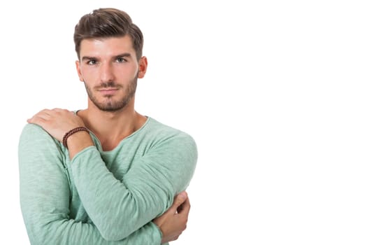 Good looking young man attractive in casual clothes with beard portrait isolated on white background