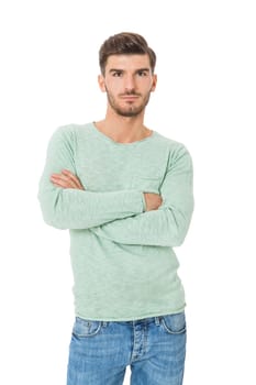 Good looking young man attractive in casual clothes with beard portrait isolated on white background