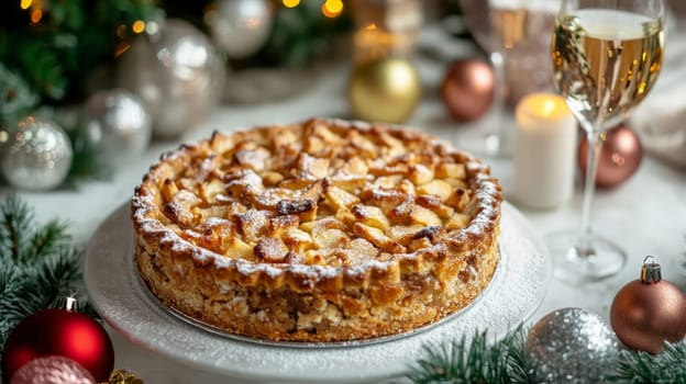 New Year's pie on a white table, Generative AI, food