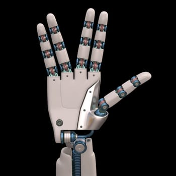 Robotic hand shaped and measures that mimic the human skeleton. Clipping path included.