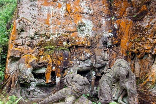 Kuks Forest Sculptures - Adoration of the Magi - detail of the Baroque relief by Matthias Bernard Braun in the Bethlehem of Braun, Kuks, Czech Republic. The Bethlehem of Braun (Czech