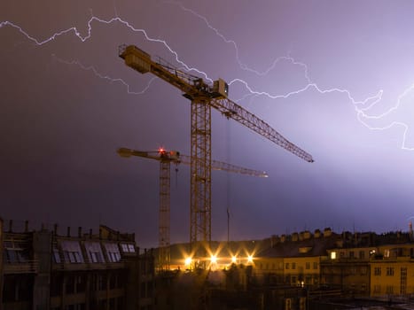 Shot of the storm - lightnings above city