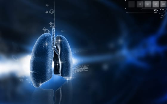 Digital illustration of human lungs in colour background