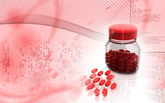 Digital illustration of capsule bottle in colour background