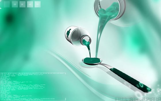 Digital illustration of medicine with spoon in colour background