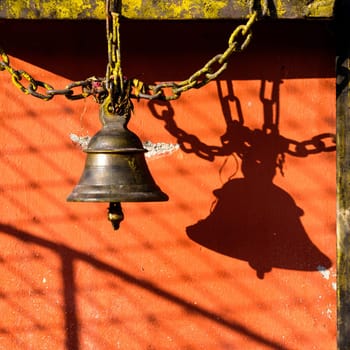 Bell in a Budddhist temple in Pokhara, Nepal