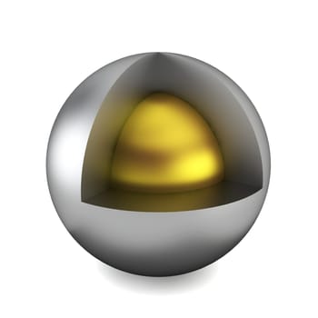 Cross section of sphere. 3d illustration on white background