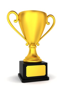 Golden trophy cup. 3d illustration on white background