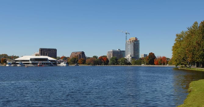 The end or beginning of the Rideau canal in Ottawa, Ontario Canada,.on a sunny day..