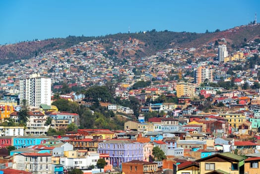 Colorful buildings on the hills of the UNESCO World Heritage city of Valparaiso, Chile