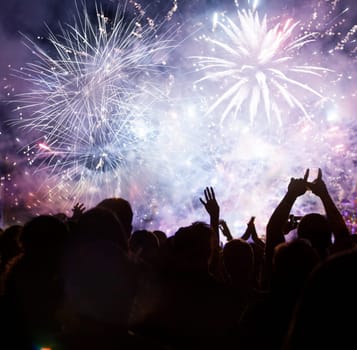 Fireworks and crowd waiting for New year