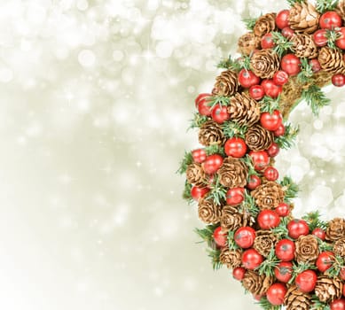Close up on Christmas tree decoration and holiday lights