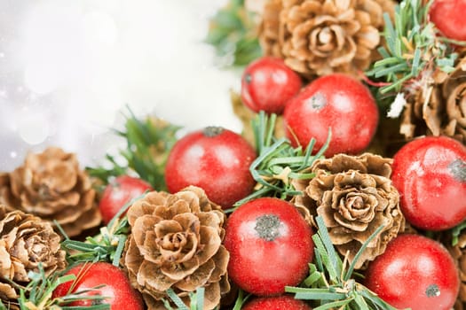 Close up on Christmas tree decoration and holiday lights