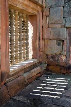 Architecture Khmer,windows in the ruins of Prasat Phamon Rung in Thailand