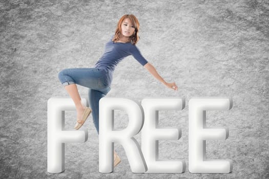 Concept of free with a human with text.