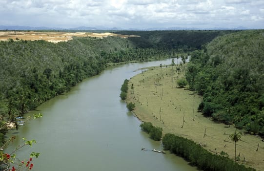 the Landscape at the colonial village of Altos de Chavon in the Dominican Republic in the Caribbean Sea in Latin America.