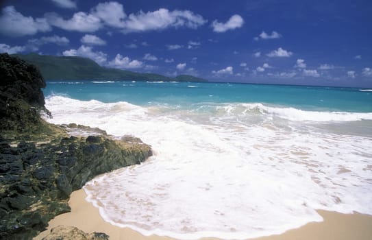 a Beach at the Village of Las Terrenas on Samanaon in The Dominican Republic in the Caribbean Sea in Latin America.