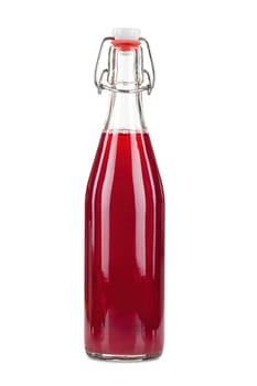 One bottle of fresh currant syrup isolated on white background