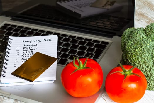 Buying groceries on line with a credit card.