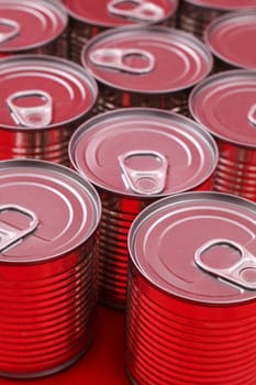 A group of red cans background.