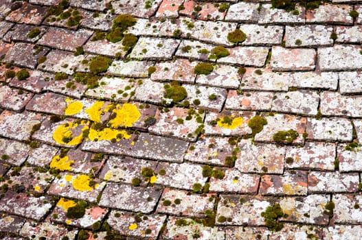 Background of old roof covered with tiles
