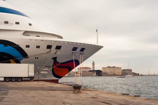 View of a ship docked in the Trieste pier, Italy