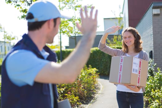 View of a Delivery man succeed during his delivery